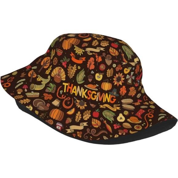 Thanksgiving Pattern Halloween Pumpkins Bucket Hats Packable Summer Outdoor Cap - Picture 2 of 8
